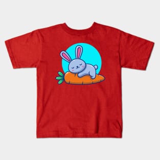 Cute Rabbit Sleeping On Carrot Cartoon Kids T-Shirt